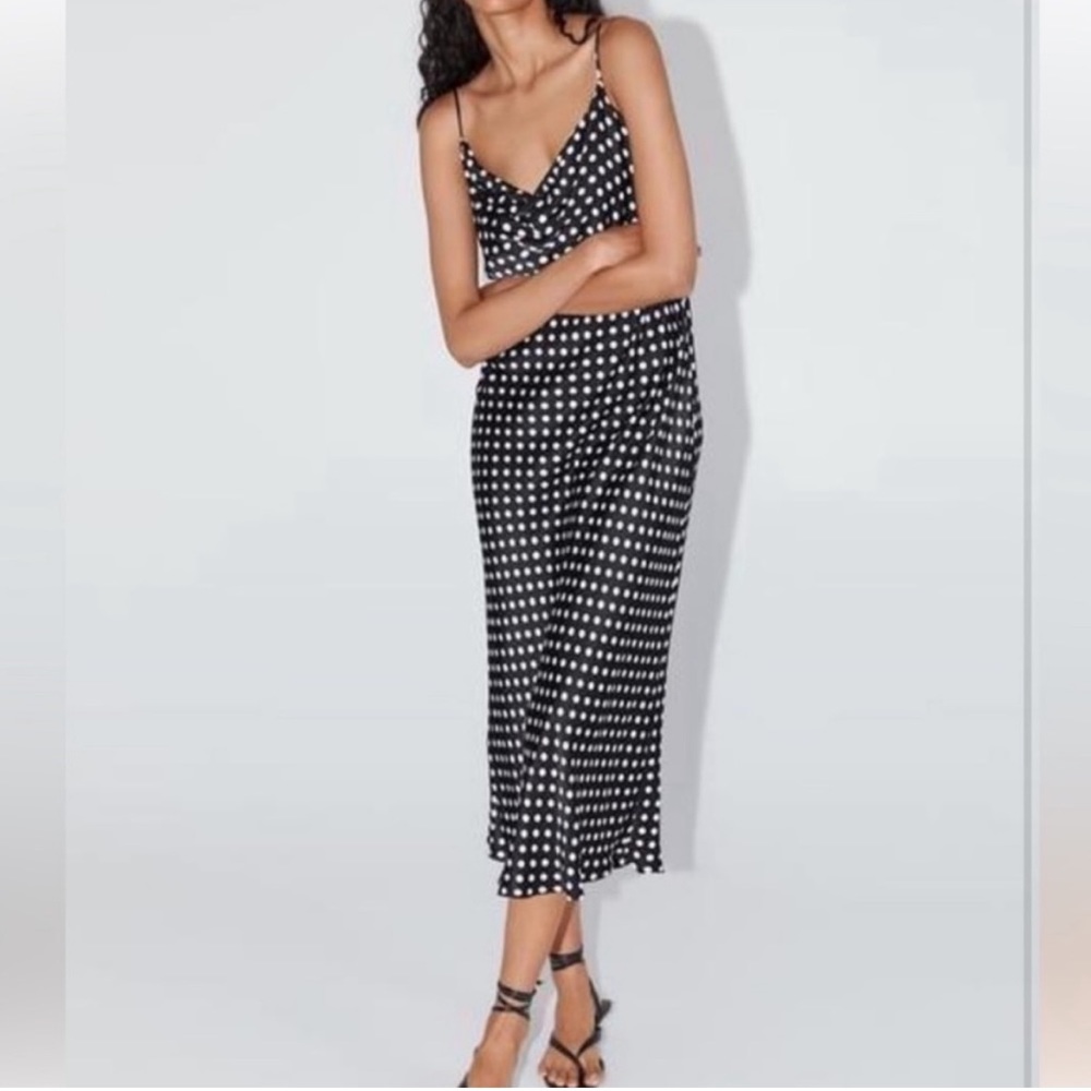 Zara slip blk polka dot dress - never been worn